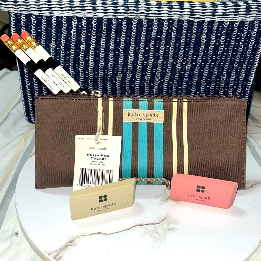 HP🎉Kate Spade New York Becca Pencil Case Andy Stripe, NWT, Vintage, Rare